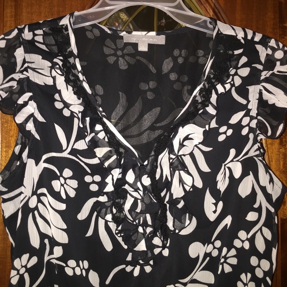 NY Collection Cap Sleeve Ruffle Top - Sz L - Picture 3 of 9